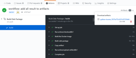 図10 保存されたアーティファクトはワークフローの詳細表示画面からダウンロードできる