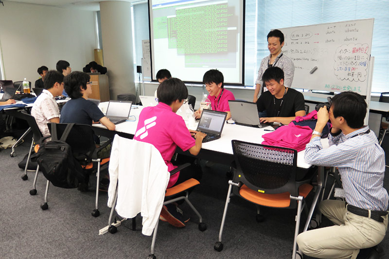 「ほらほら。頑張って対処して～」とインターン生をあおる当社社員。