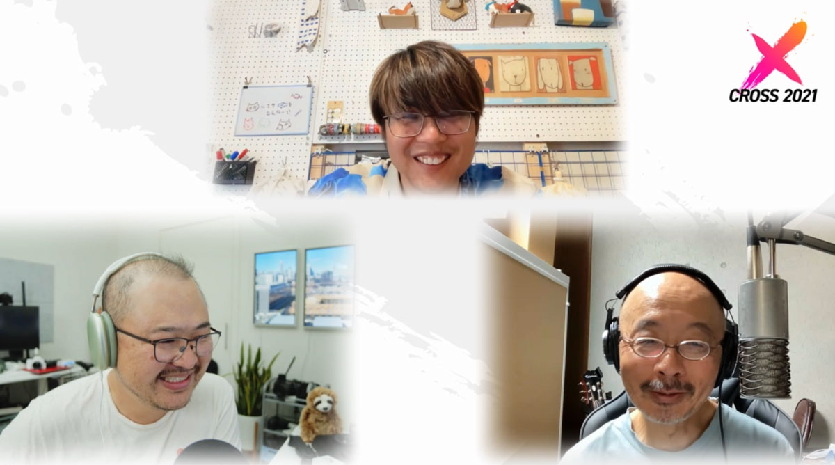 左下:ドリキンさん、中央上:田中邦裕、右下:松尾公也さん