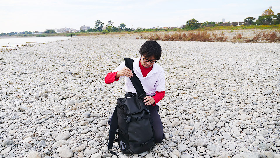 リュックサックに、