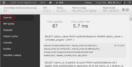 Debug Bar - Queries結果 Debug Bar - Queries結果