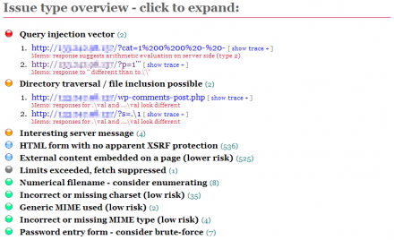図5 「Issue type overview」では、発見された問題点がその種別ごとに表示される