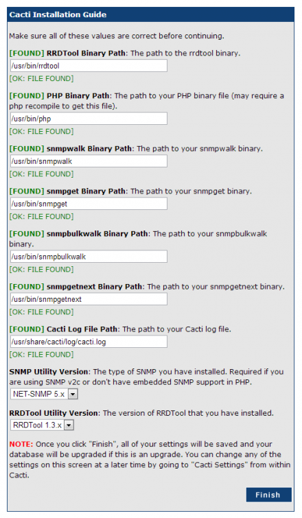 図3 Cactiが使用する各種コマンドのパス名設定画面