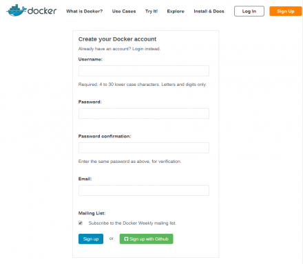 図3 Docker Hubのアカウント作成画面