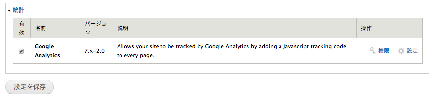 Google Analyticsのモジュールチェック画面