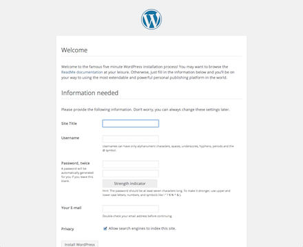 WordPressインストール画面