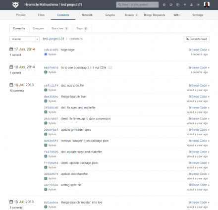 図2 GitLabのコミット履歴ページ