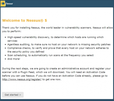 図7 Nessusの初期設定ページ