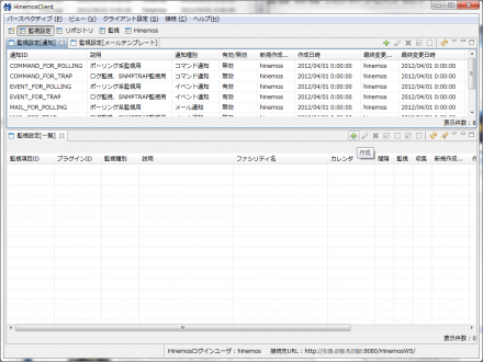 図15 「監視設定」パースペクティブ。「監視設定[一覧]」ビューのツールバーにある「作成」をクリックする