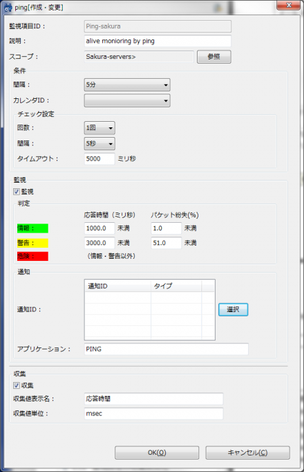 図10 監視項目ごとの設定画面で「通知ID」に使用する通知のIDを登録する