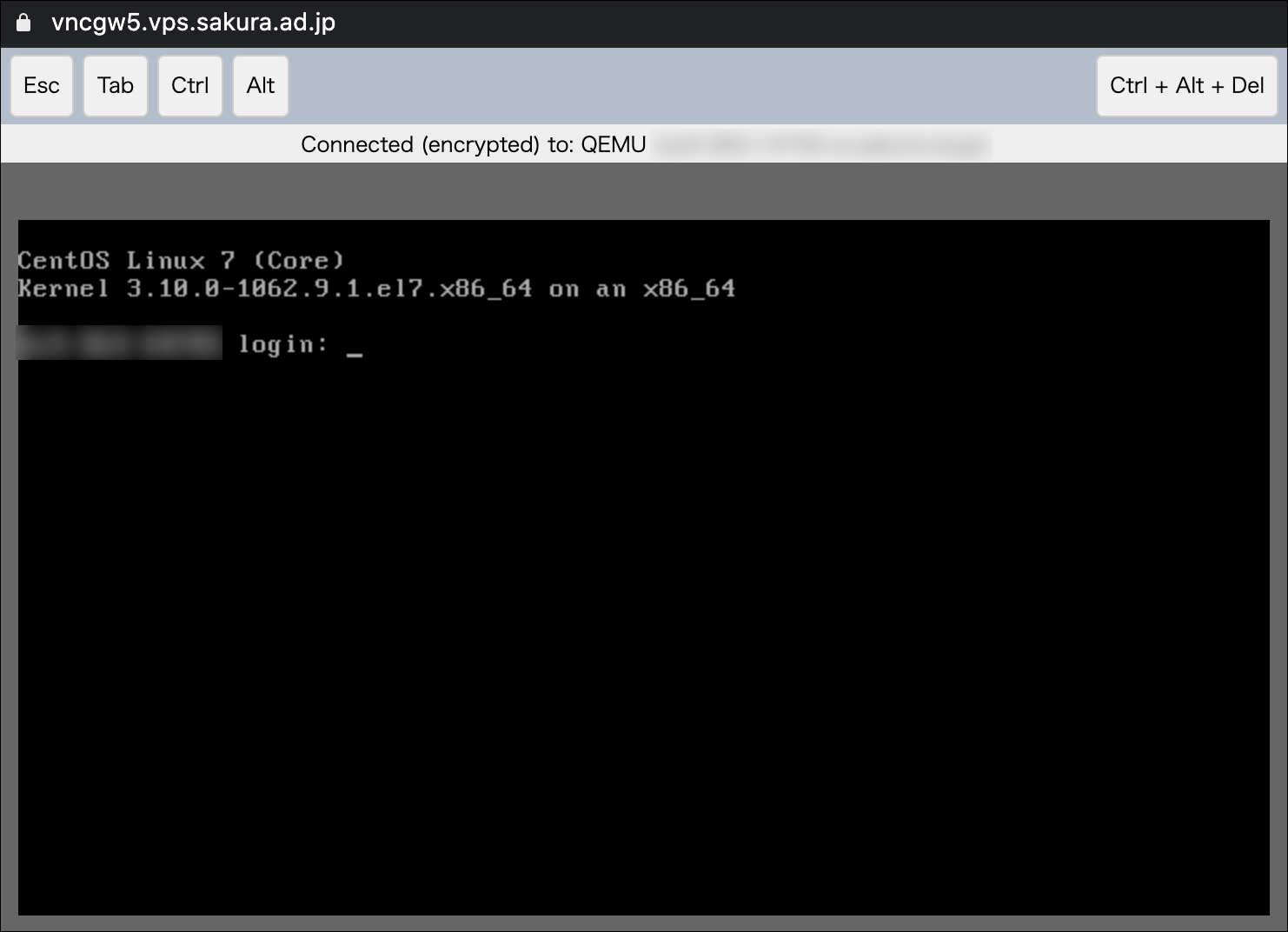 VNCコンソールの表示