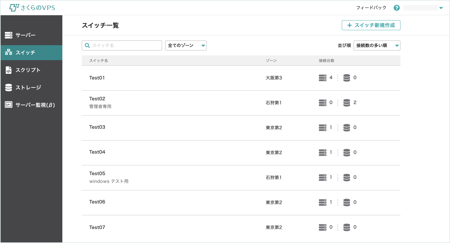 スイッチ一覧画面