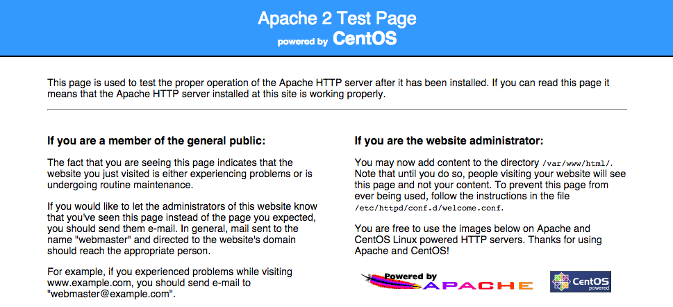 CentOSのApacheデフォルトページ