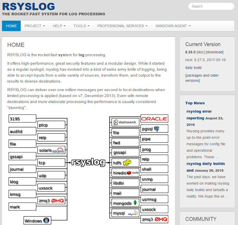 図1 rsyslogのWebサイト