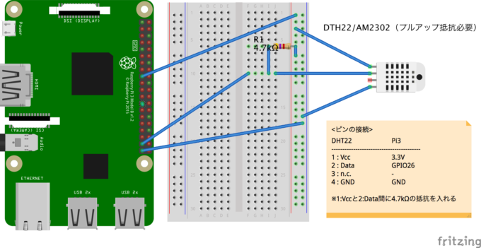 DHT22接続回路（プルアップ抵抗あり）