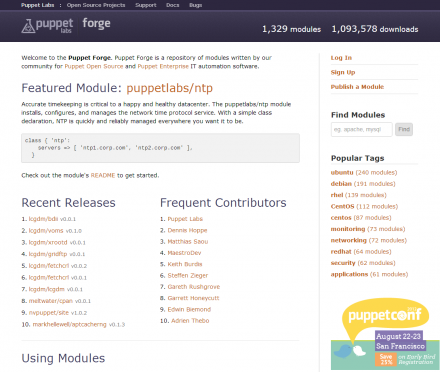 図1 Puppet向けのモジュールを集めて公開している「Puppet Forge」