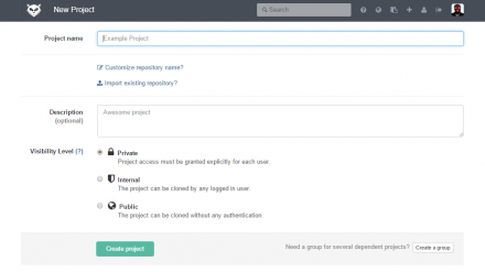 図16 プロジェクトの作成時に公開レベルを指定できる