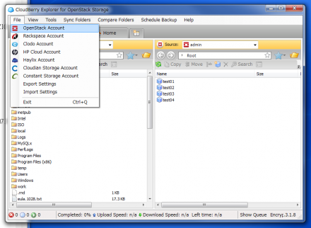 図7 「File」メニューから「OpenStack Account」を選択してOpenStackアカウントを登録する