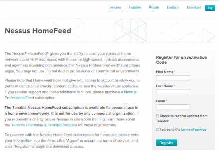 図2 Nessusの個人向け無償ライセンス申込みページ