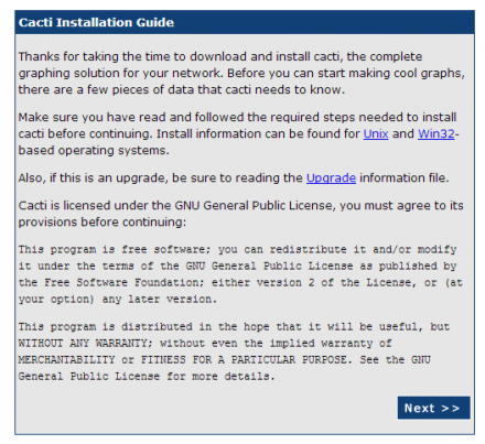 図1 「Cacti Installation Guide」という画面