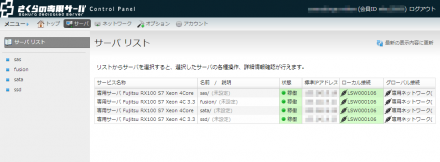 図2 コントロールパネルの「サーバ リスト」では契約しているすべてのサーバーについて確認できる