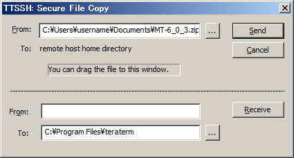 TeraTermのSCP転送画面