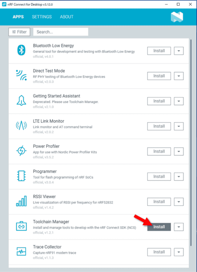 nRF Connect for Desktop Toolchain Manger