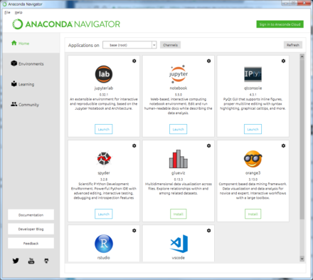 図7 ツールの起動やインストールを行える「Anaconda Navigator」