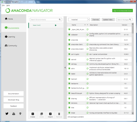 図15 Anaconda Navigatorの「Environments」タブ