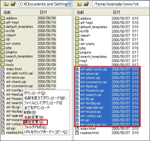 種類「CGI」のファイルを全て選択