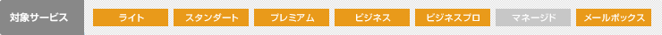 対象サービス:ライト、スタンダート、プレミアム、ビジネス、ビジネスプロ、メールボックス