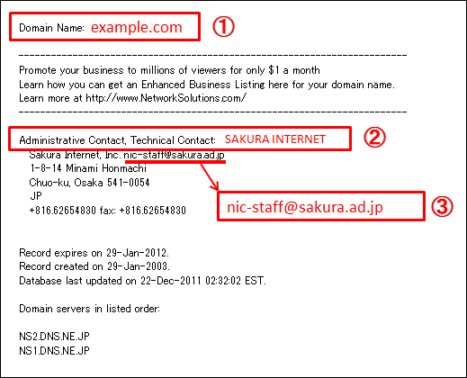 ドメインの情報を確認